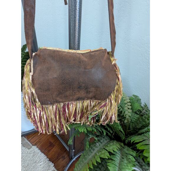 Boho Hippy Tapestry Pink Leopard multicolor Bag Purse Long Adjustable Straps - Picture 2 of 9